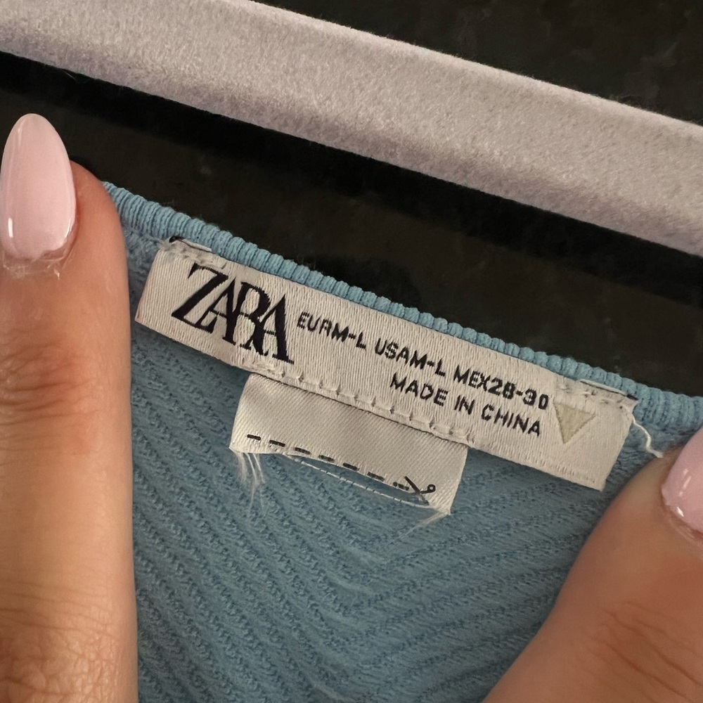 Zara Light Blue Ruffled Tank Top - Picture 3 of 3